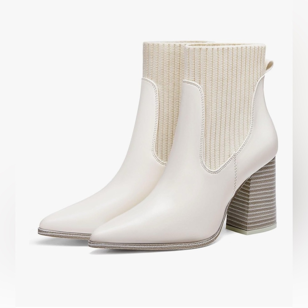Women Ankle Boots Sock Booties Pointed Toe Chunky Stacked High Heel 9.5